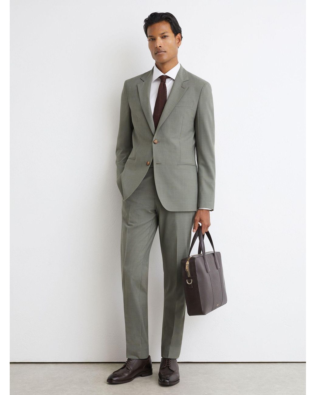 Reiss Gray Tailored Fit Wool-Blend Single-Breasted Suit Blazer for men
