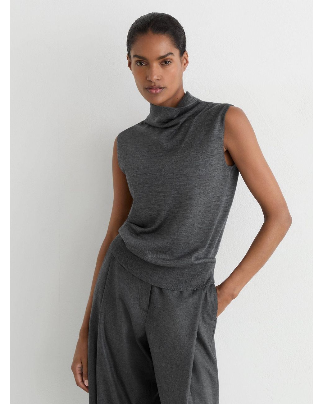 Reiss Multicolor Honey - Dark Charcoal Grey Ultra-soft Merino Wool Funnel-neck Vest, Xl (us 16-18)