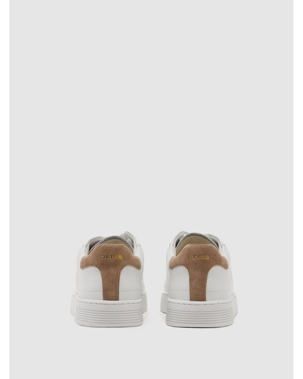 Reiss Brown Leather Low-Top Suede-Trim Trainers