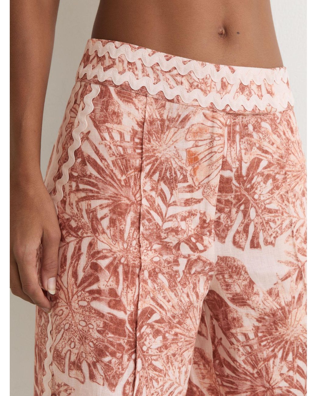 Reiss Multicolor Linen Wave-Trim Printed Wide-Leg Trousers