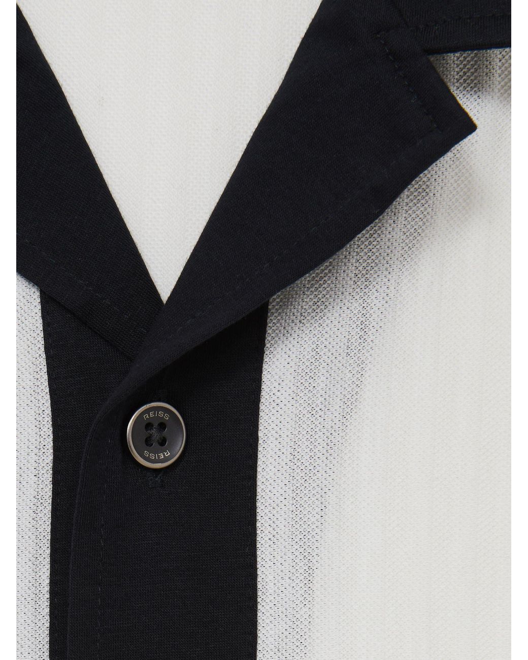 Reiss Natural Aster - White/navy Cotton Textured Colour-block Shirt, S for men