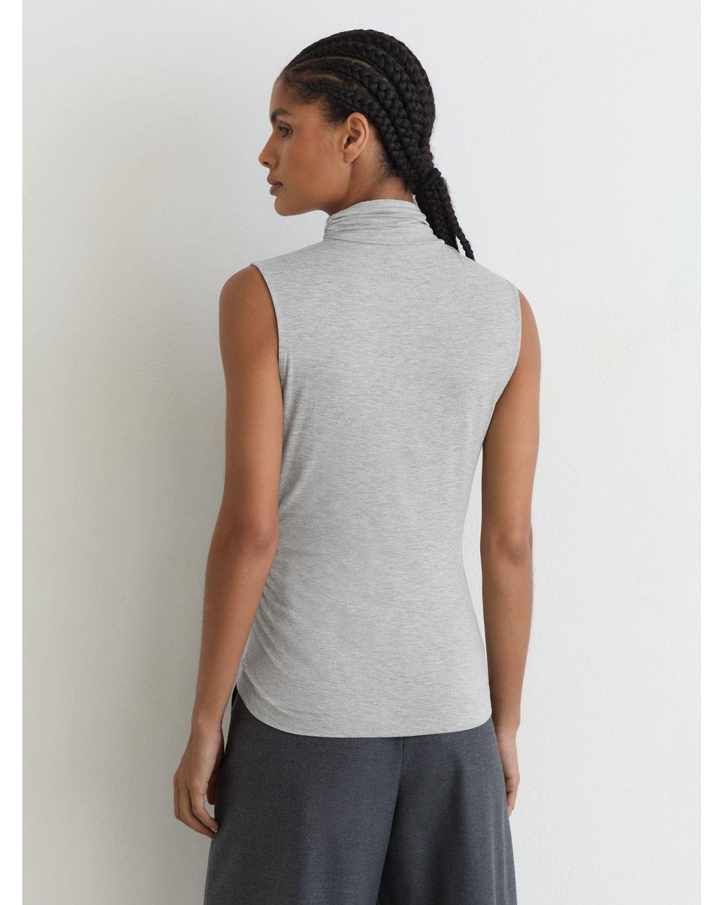 Reiss Gray Ruched High-Neck Top