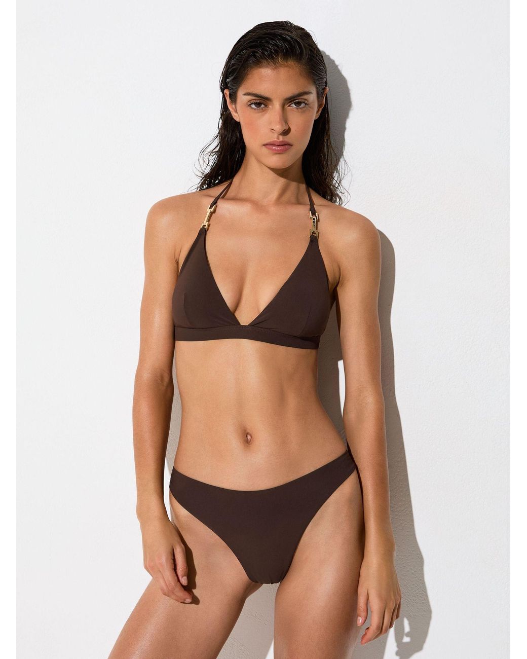 Reiss Brown Fixed-Side Brazilian Bikini Bottoms
