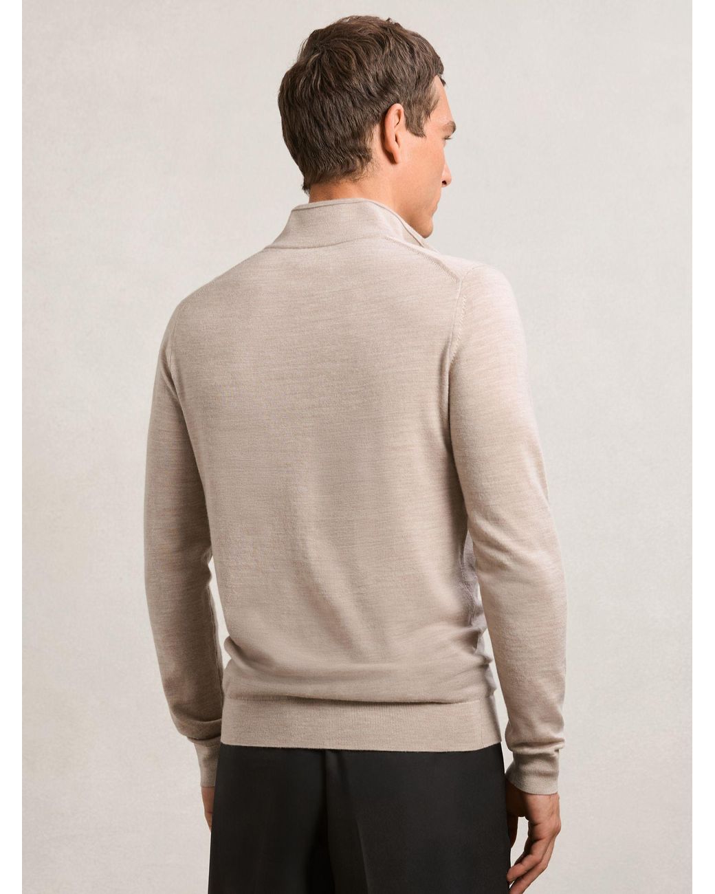 Reiss Natural Blackhall - Wheat Melange Merino Wool Zip Neck Jumper, S for men
