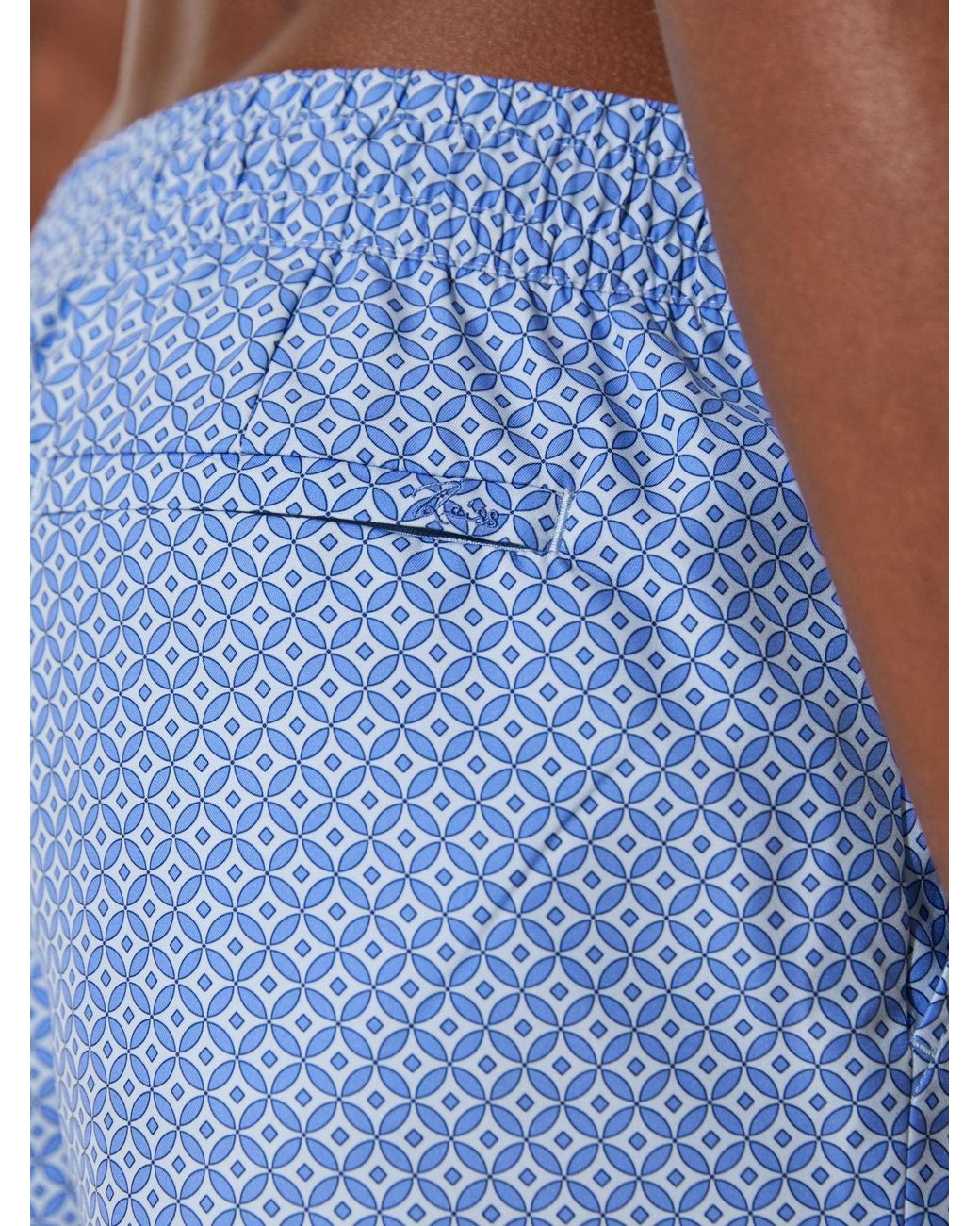 Reiss Blue Orient Geometric-Print Swim Shorts for men