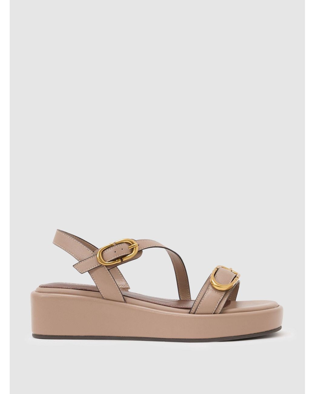 Reiss Gray Leather Double Buckle Flatform Sandals