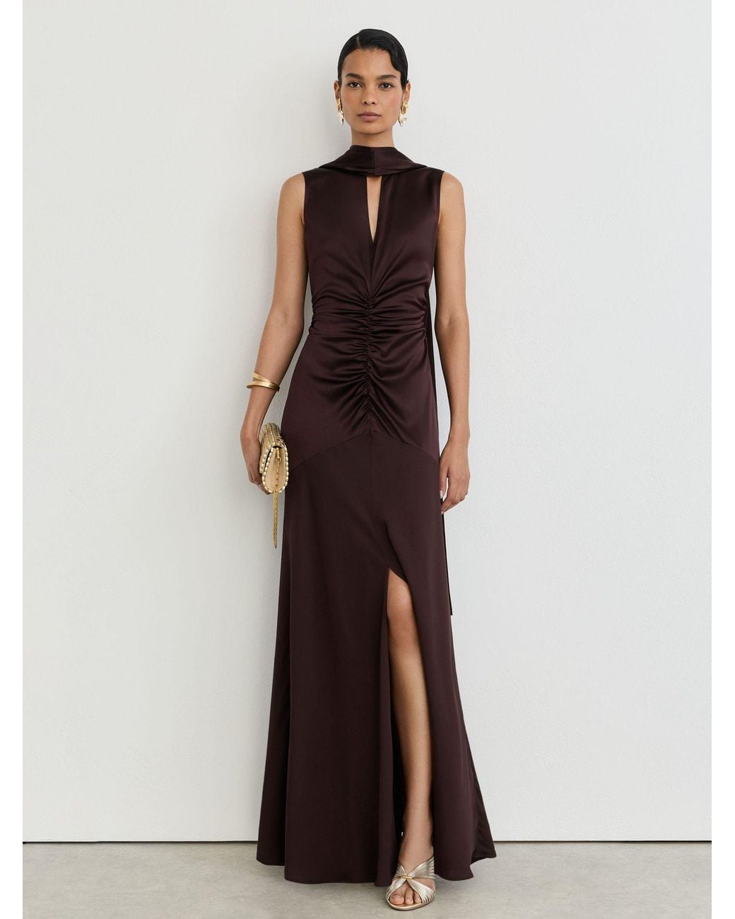 Reiss Multicolor Cape-Detail Satin-Mix Ruched Maxi Dress