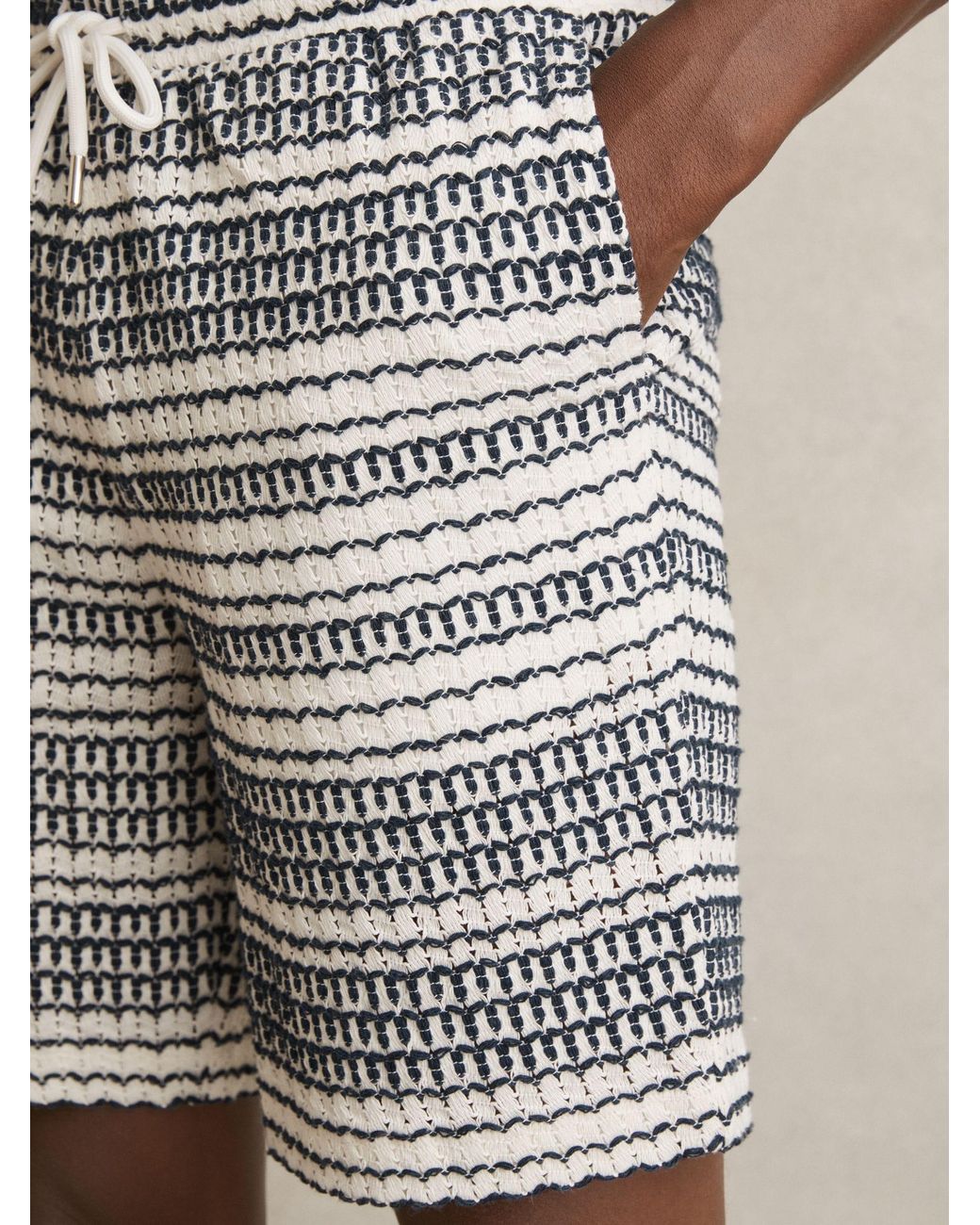 Reiss Natural Haze Crochet Drawstring Shorts for men