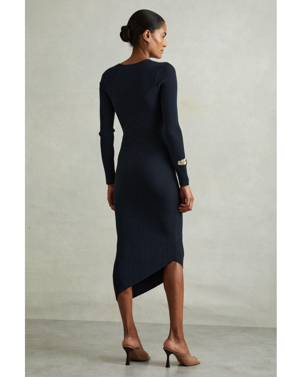 【海外限定】REISSワンピース☆Teal Jem Knitted Colourblock As Reiss Jem - Teal Knitted Asymmetric Midi Dress in Blue | Lyst