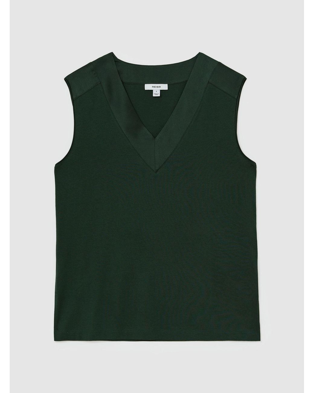 Reiss Kallie - Teal Green Cotton-modal Silk-trim Sleeveless Top, M (us 8-10)