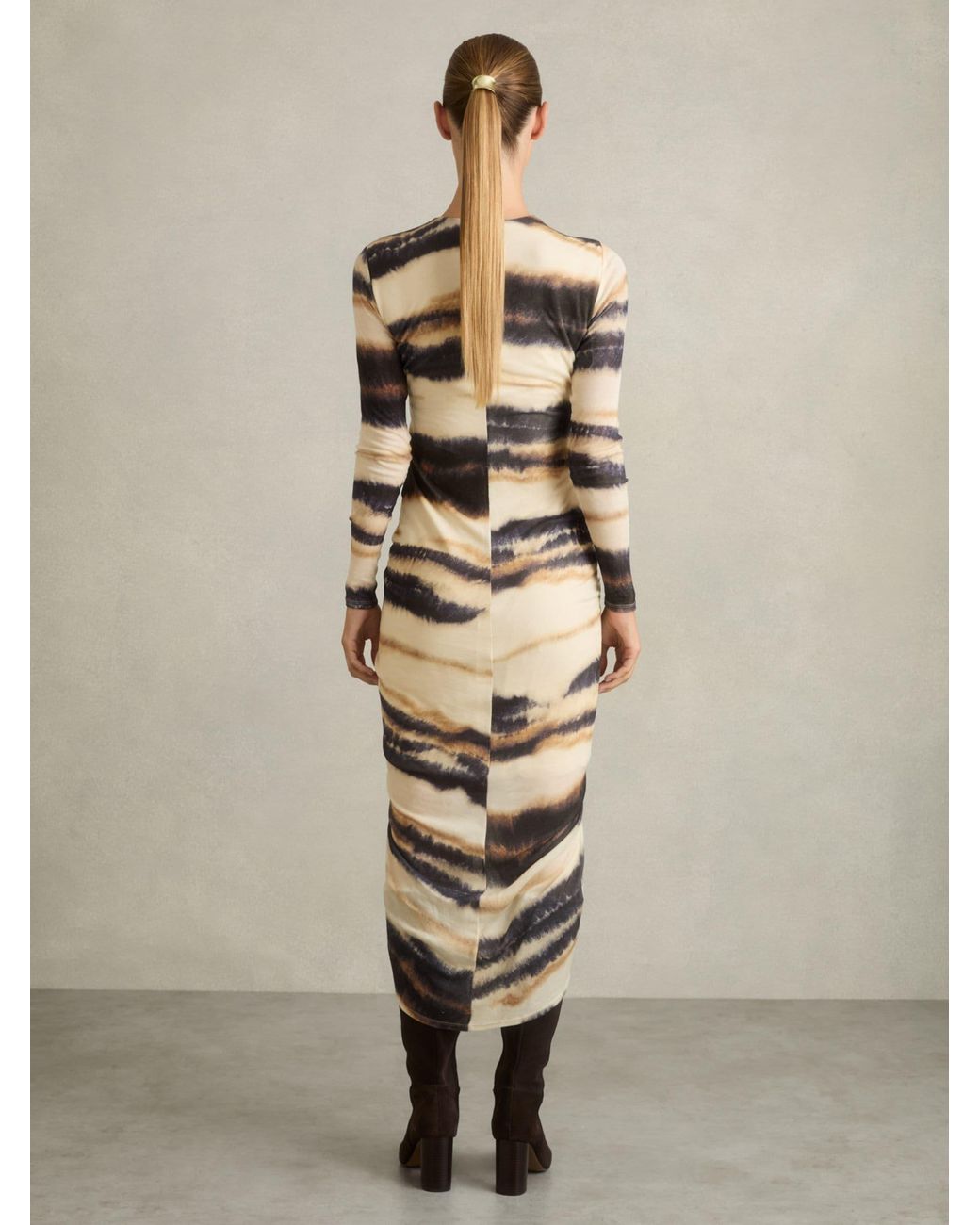Reiss Natural Georgia Dress Lyocell Abstract Print, Neutral