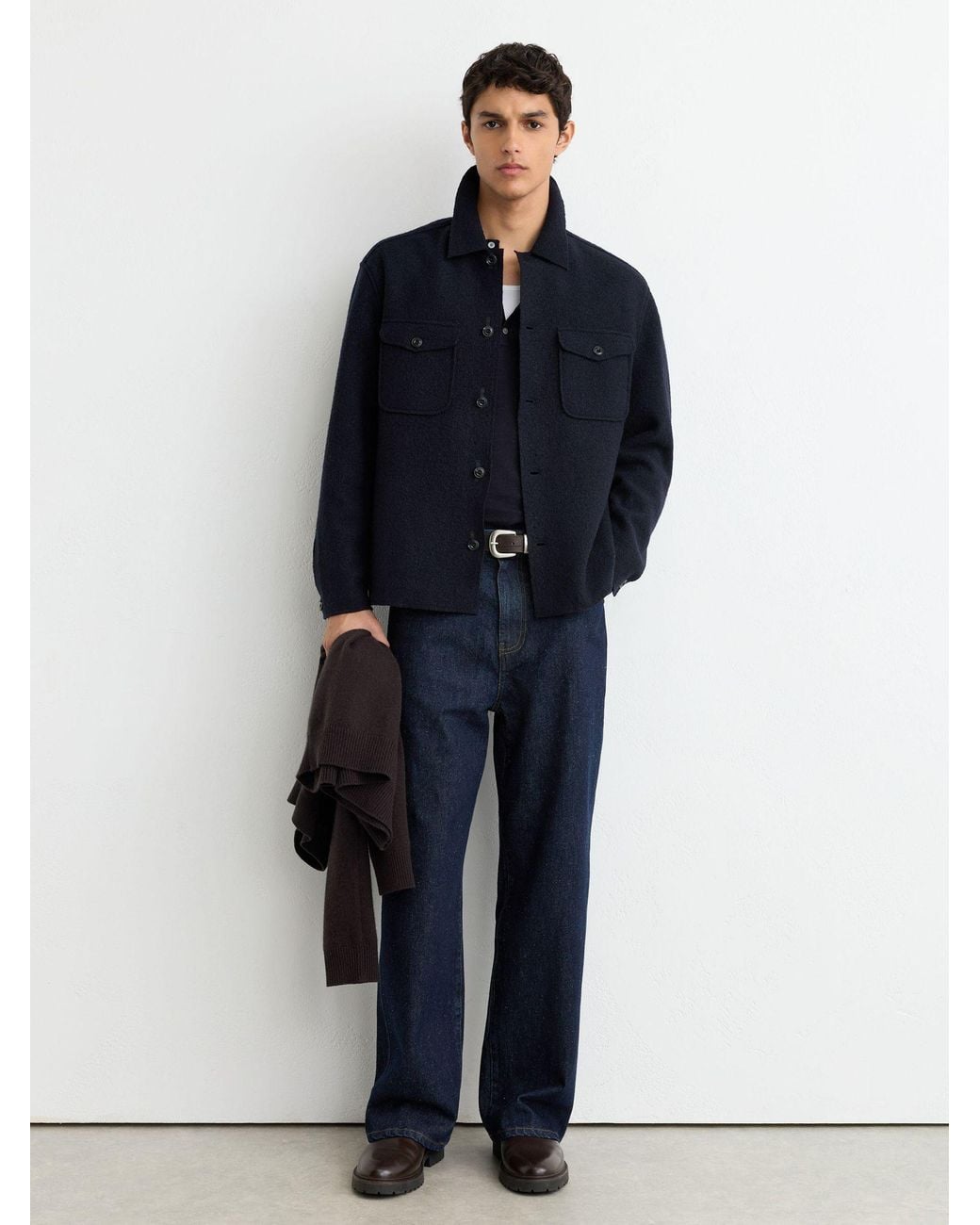 Reiss Blue Wool Twin-Pocket Button-Through Overshirt for men