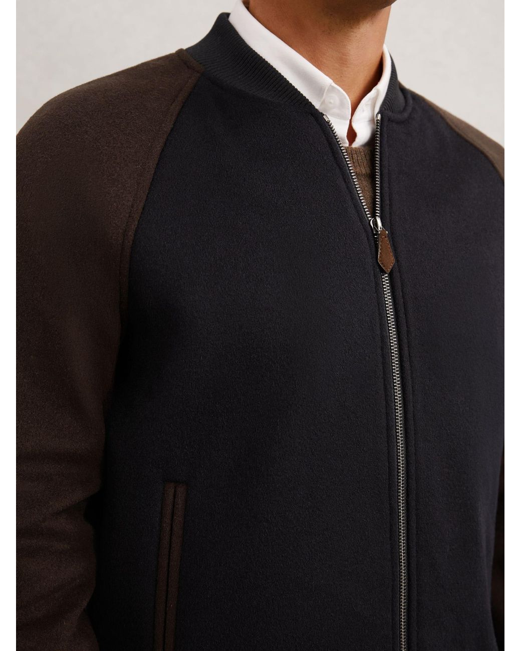 Reiss Black Wool-Blend Colour-Block Bomber Jacket for men