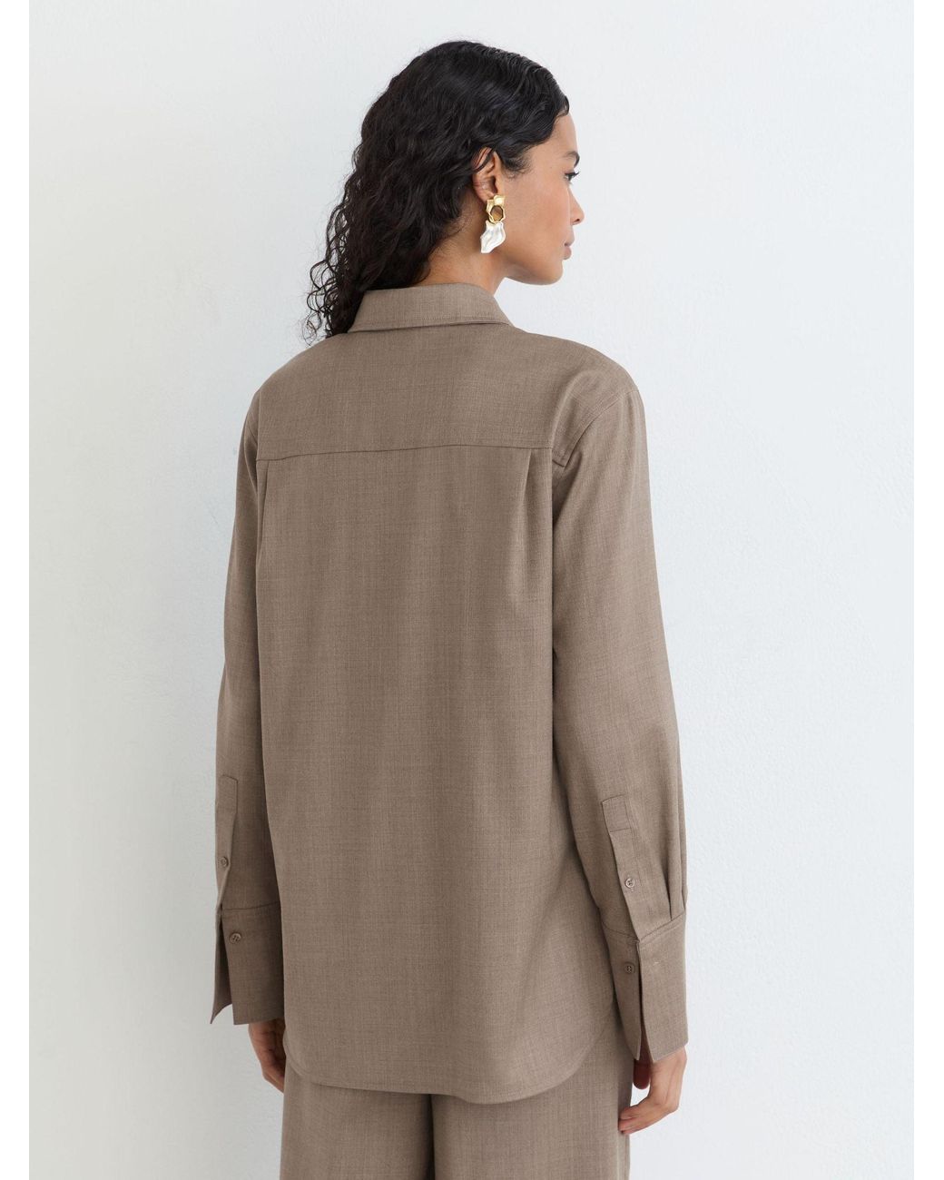 Reiss Brown Wool-Blend Long-Sleeve Shirt