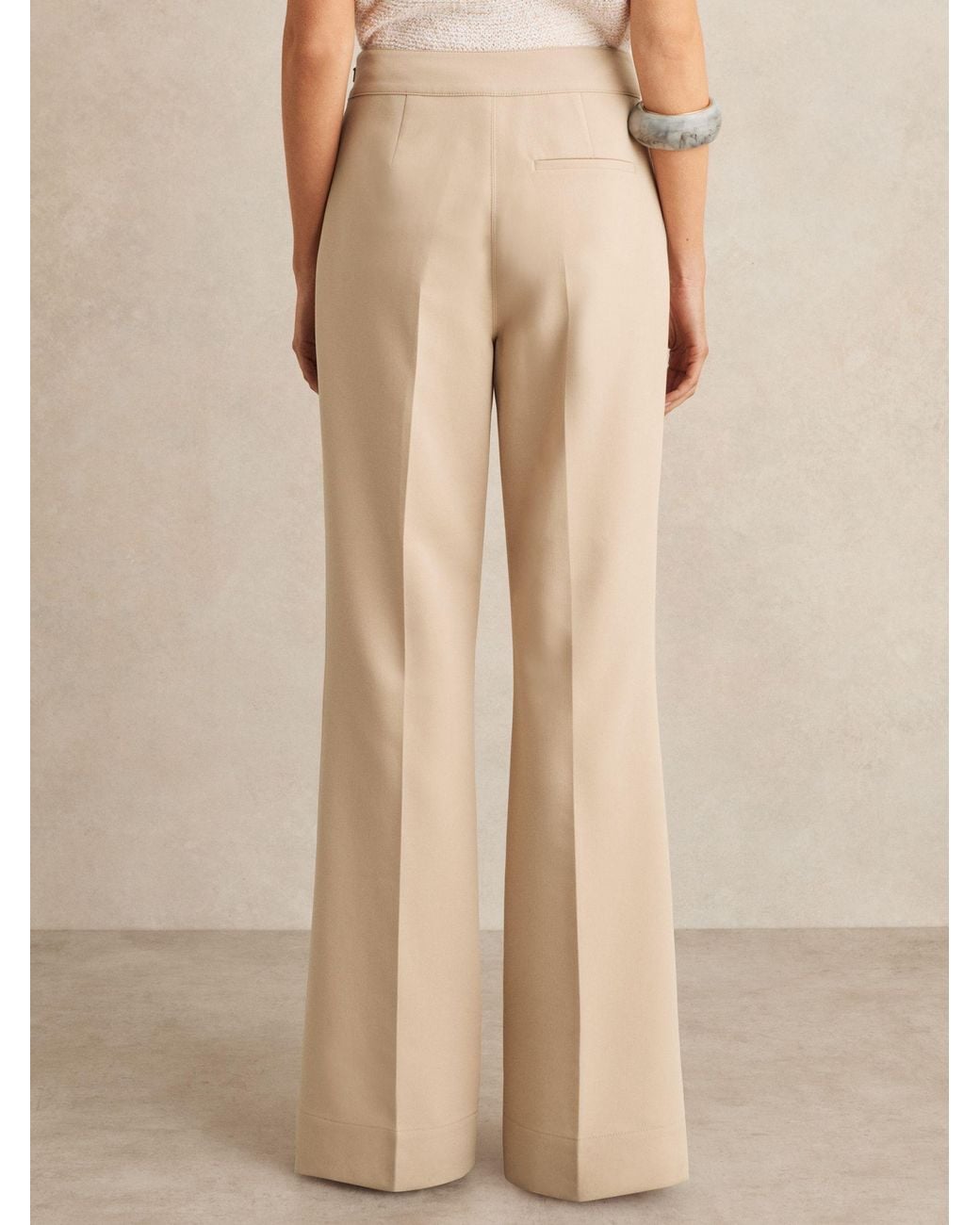 Reiss Natural Neutral Sidney Petite Button-Detail Wide-Leg Trousers