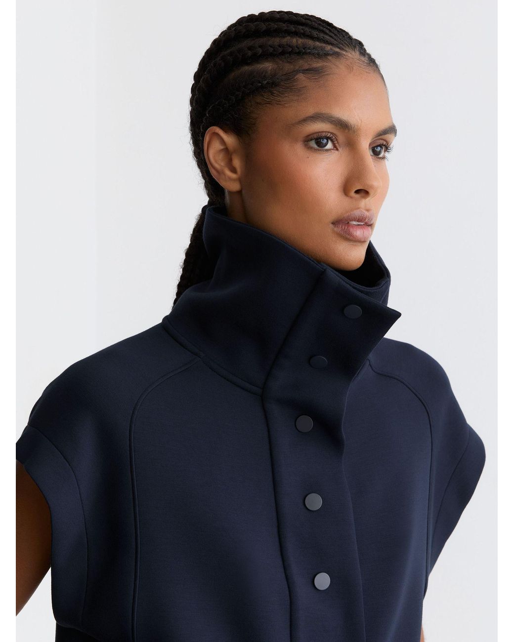 Reiss Blue Premium Interlock Sleeveless Collared Top