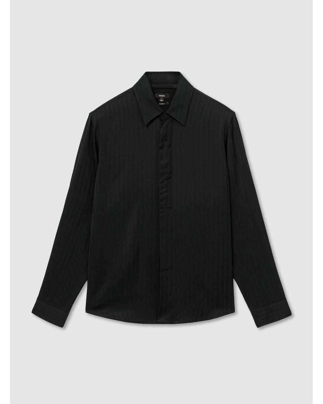 Reiss Black Atelier Herringbone-Stripe Long-Sleeve Shirt Regular-Fit for men