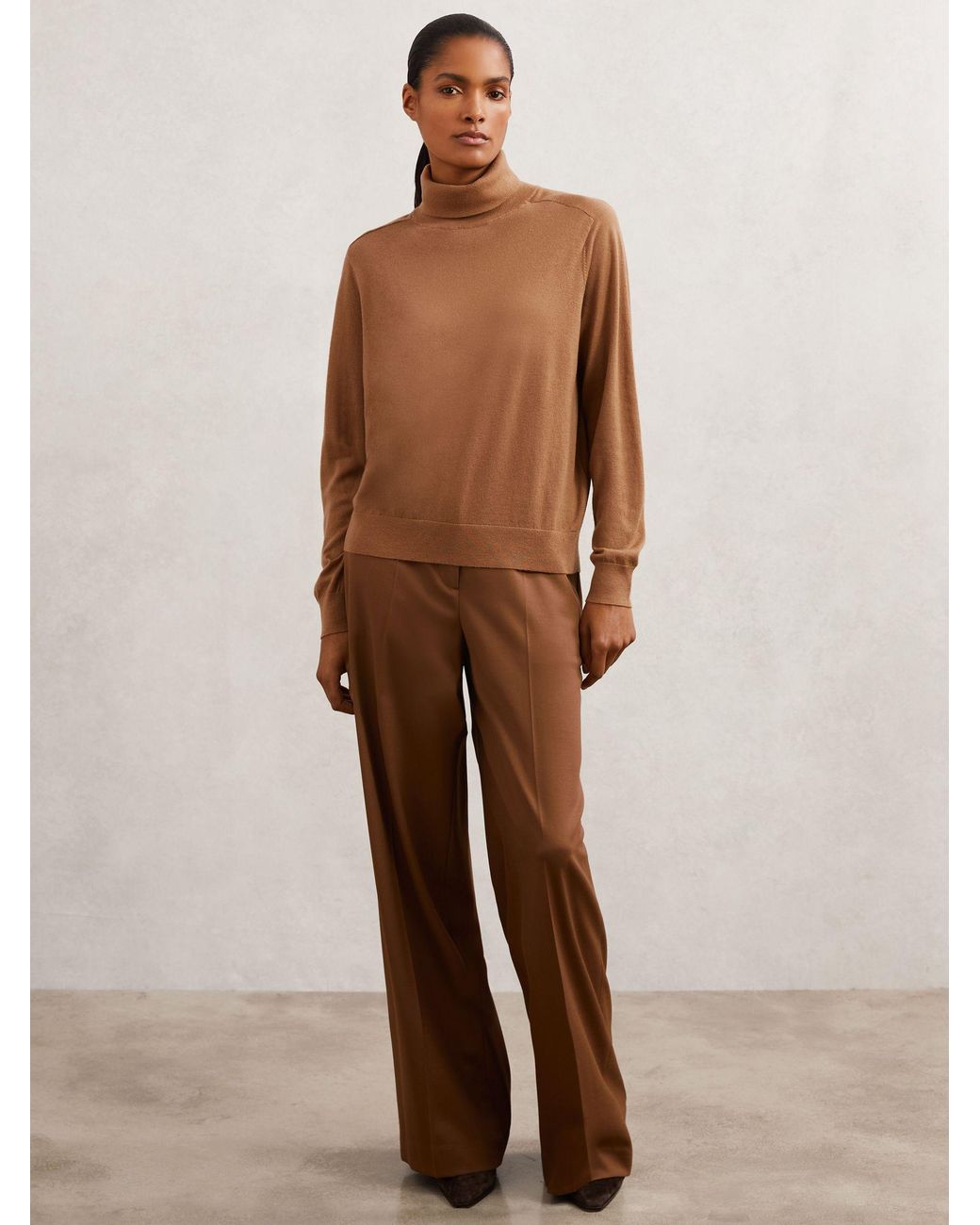 Reiss Brown Wool Roll-Neck Jumper