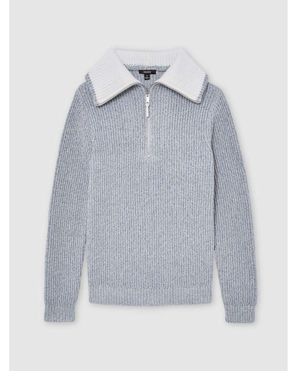 Reiss Gray Cotton-Blend Rib-Knit Half-Zip Jumper for men