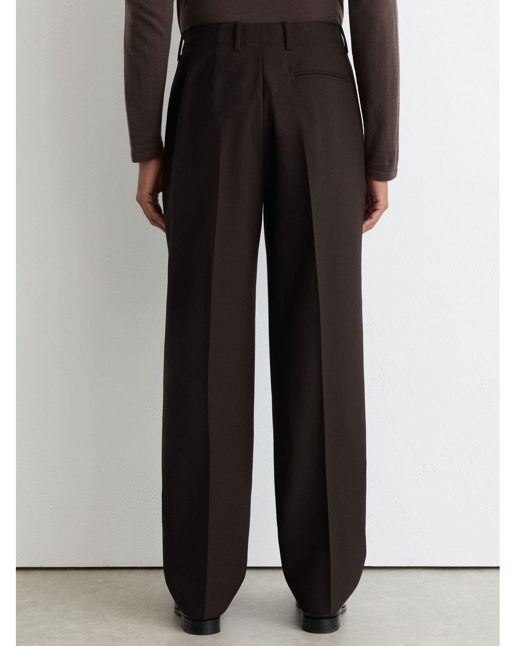 Reiss Black Tommy - Brown Relaxed Fit Wool Pleated Suit Trousers, 34 for men