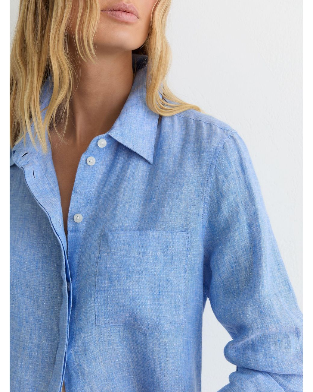 Reiss Belle - Blue Linen Button-through Shirt, Us 0