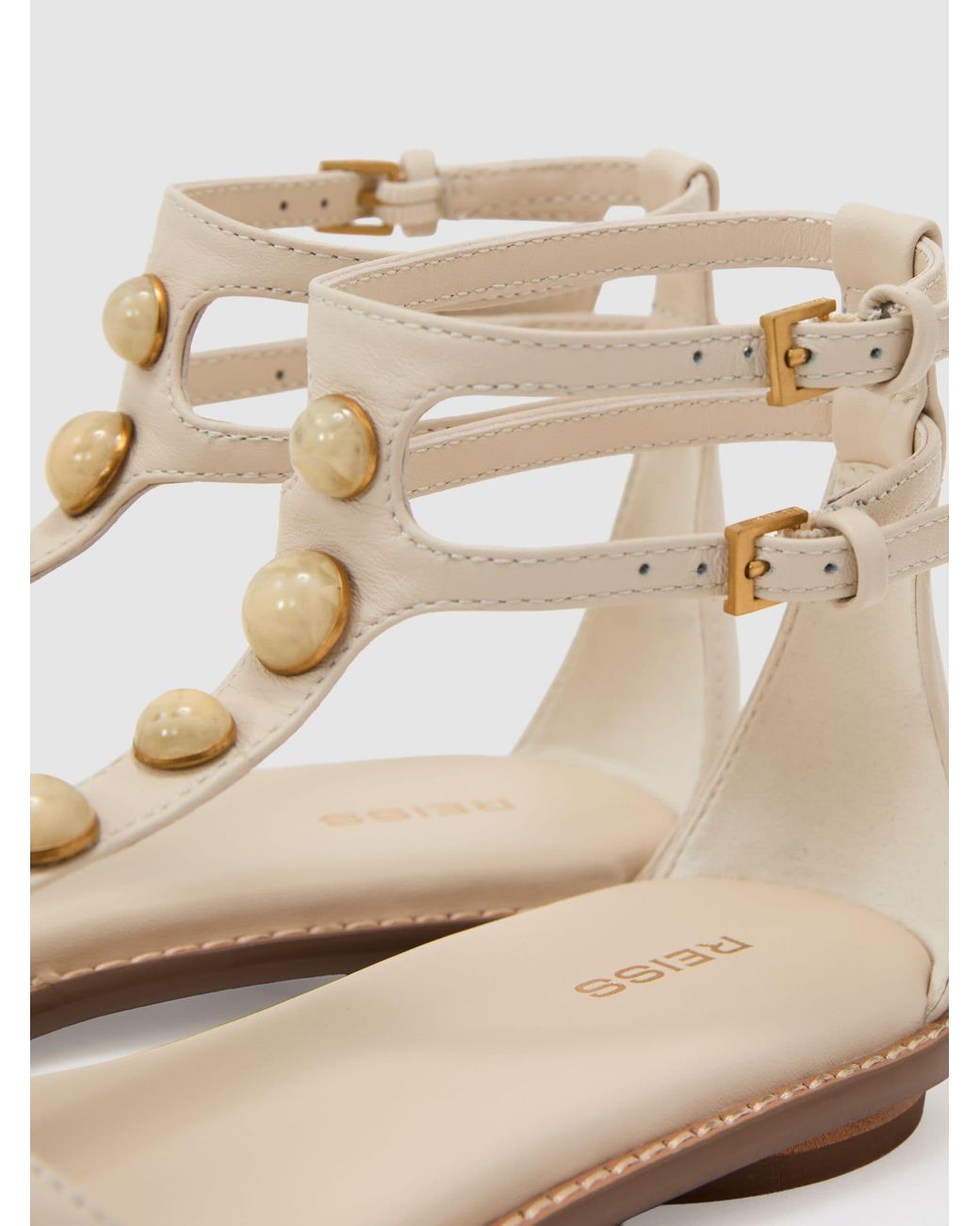 Reiss Black Leather Studded Flat Sandals