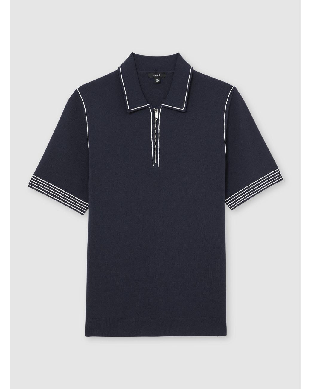 Reiss Blue Stitch-Detail Half-Zip Polo Shirt for men