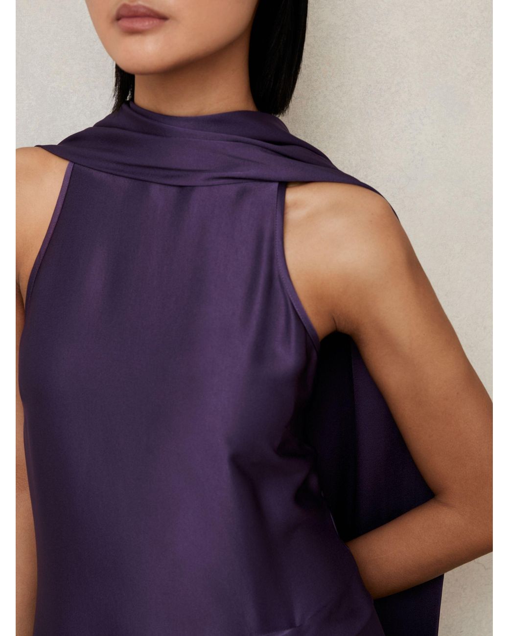 Reiss Blue Michelle Tuck Detail Cape Midi Dress