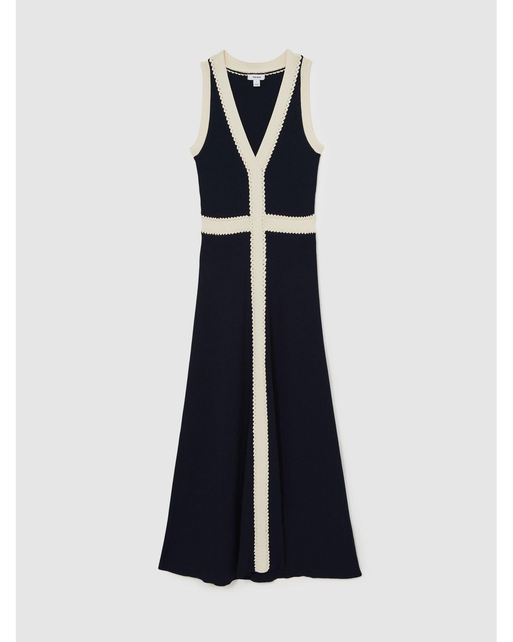 Reiss Blue Craft-Stitch Knitted Midi Dress