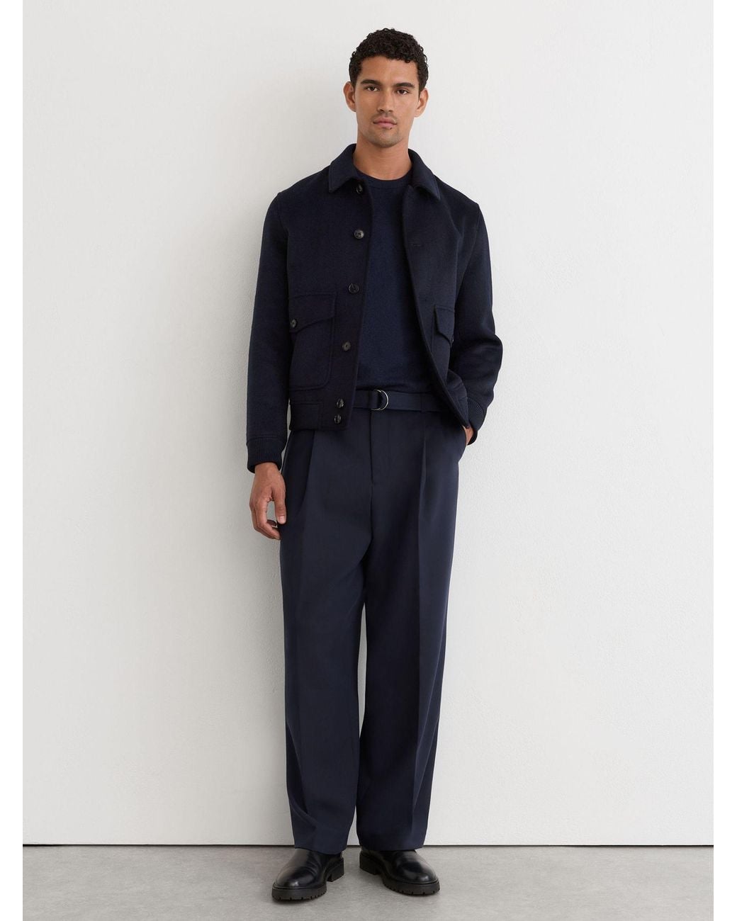 Reiss Blue Relaxed-Fit Belted Trousers for men