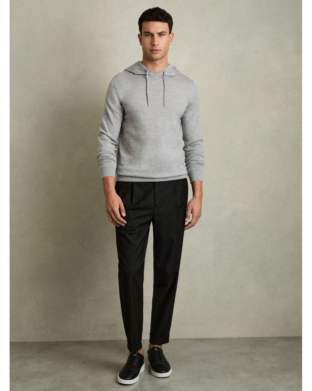 Reiss Gray Holland - Soft Grey Mouline Holland Wool Drawstring Hoodie, M for men