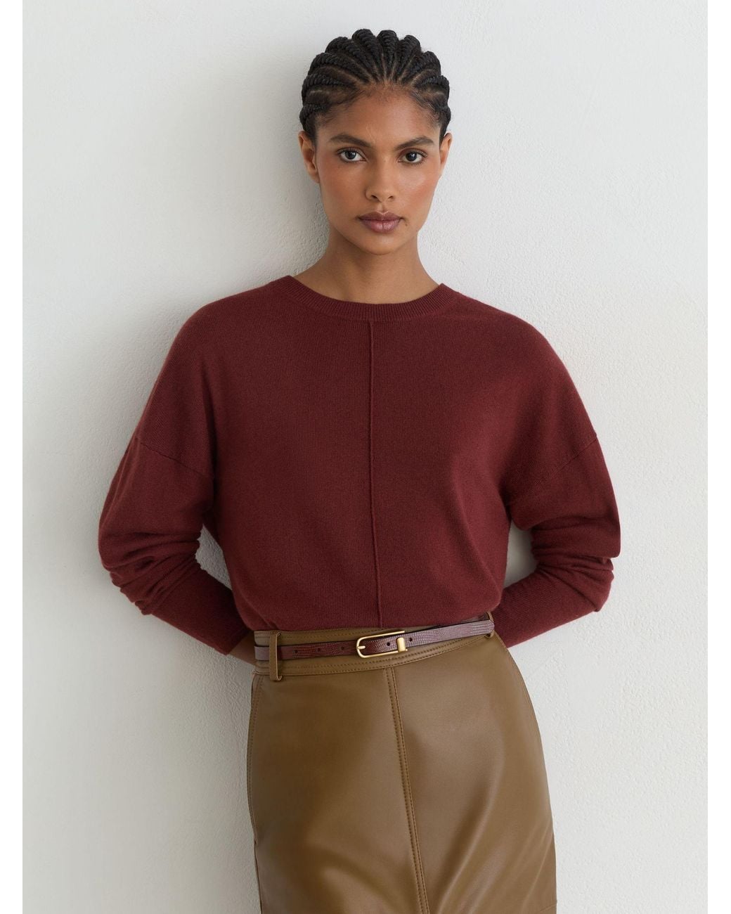 Reiss Red Wool-Blend Reverse-Seam Jumper With Cashmere