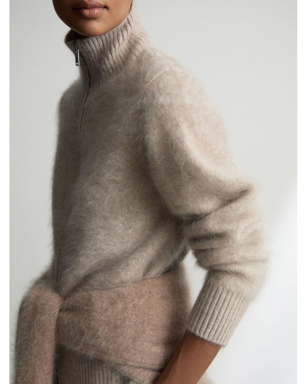 Reiss Natural Brushed Cashmere Zip-Through Cardigan