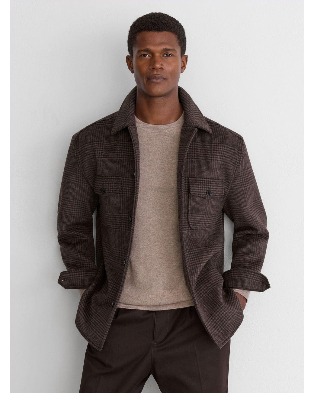 Reiss Brown Liam Wool-Blend Twin-Pocket Overshirt for men