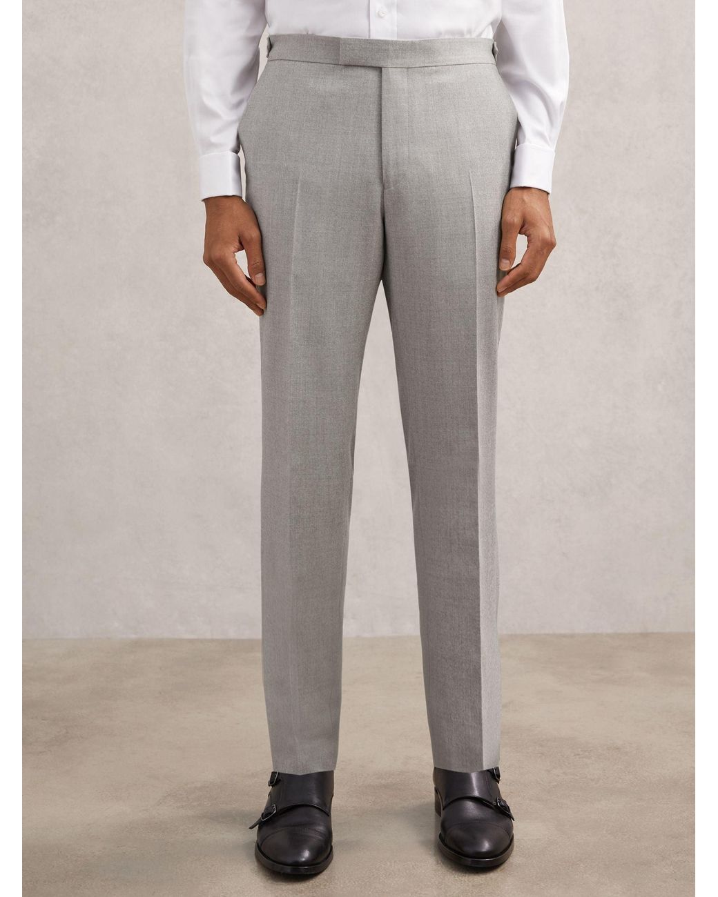Reiss Natural Wool-Flannel Tailored-Fit Suit Trousers for men