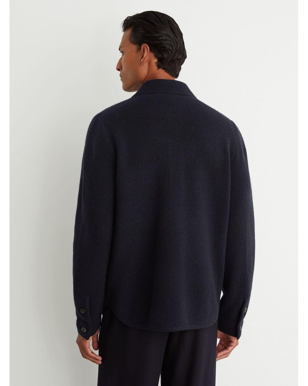 Reiss Blue Brushed Wool Button-Through Relaxed Overshirt for men