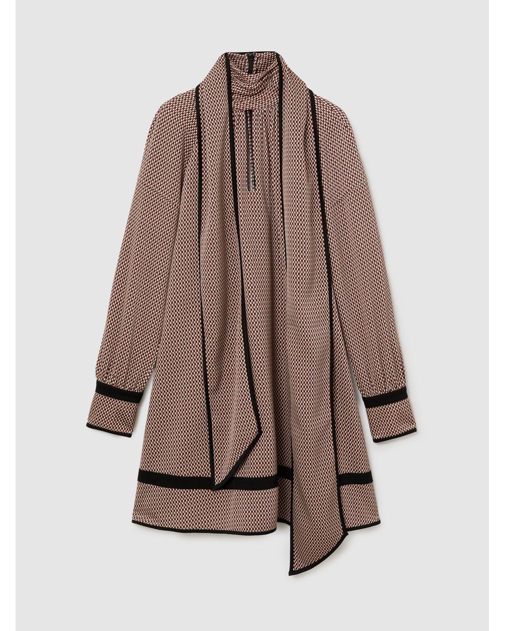 Reiss Natural Printed Scarf-Neck Swing Mini Dress