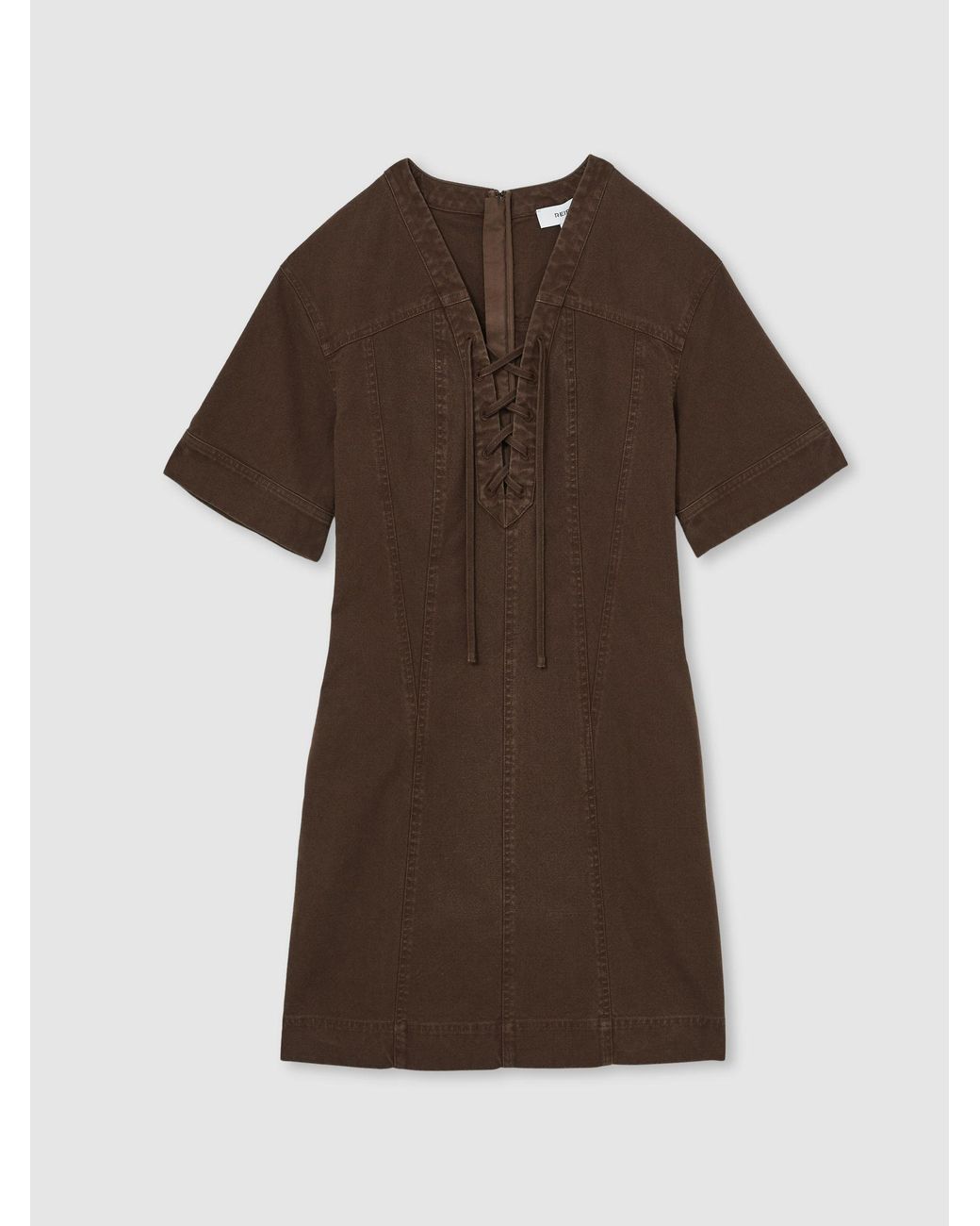 Reiss Natural Tia - Chocolate Lace Up Denim Shirt Dress, Us 6
