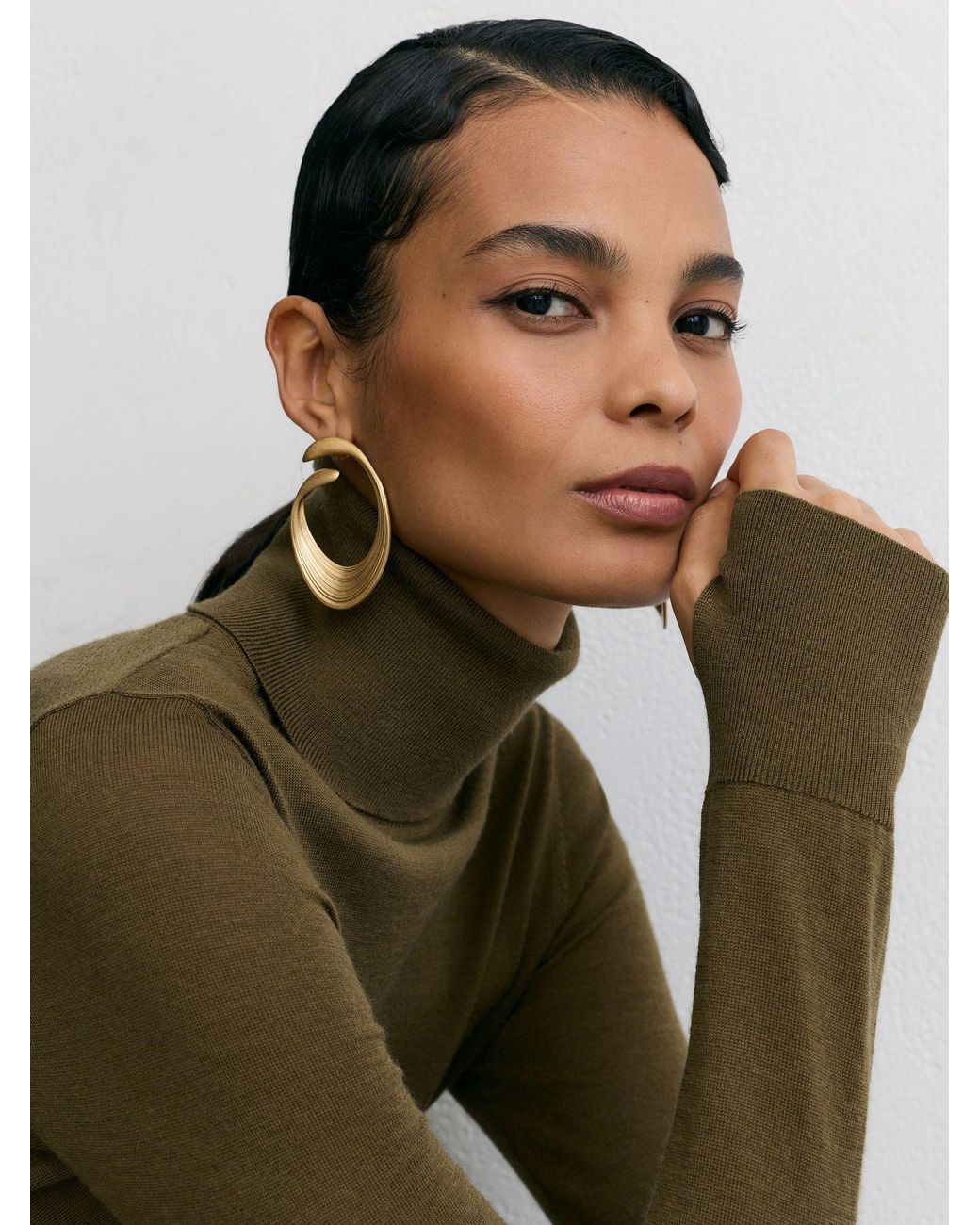 Reiss Green Merino Wool Roll-Neck Jumper
