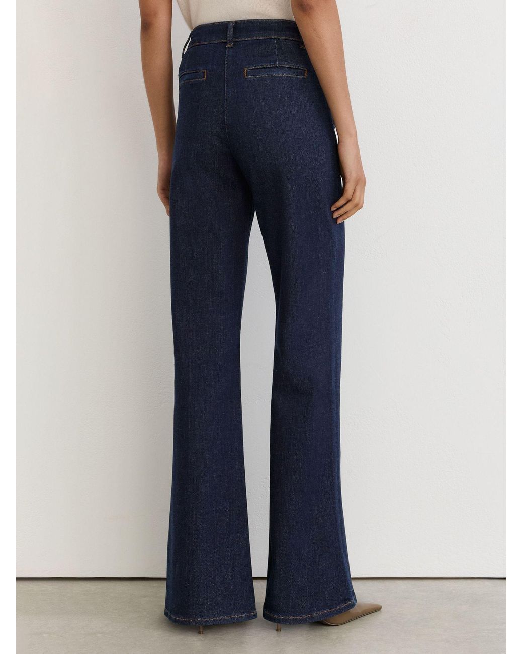 Reiss Claude - Dark Blue Pintuck-detail Flared Jeans, Us 24