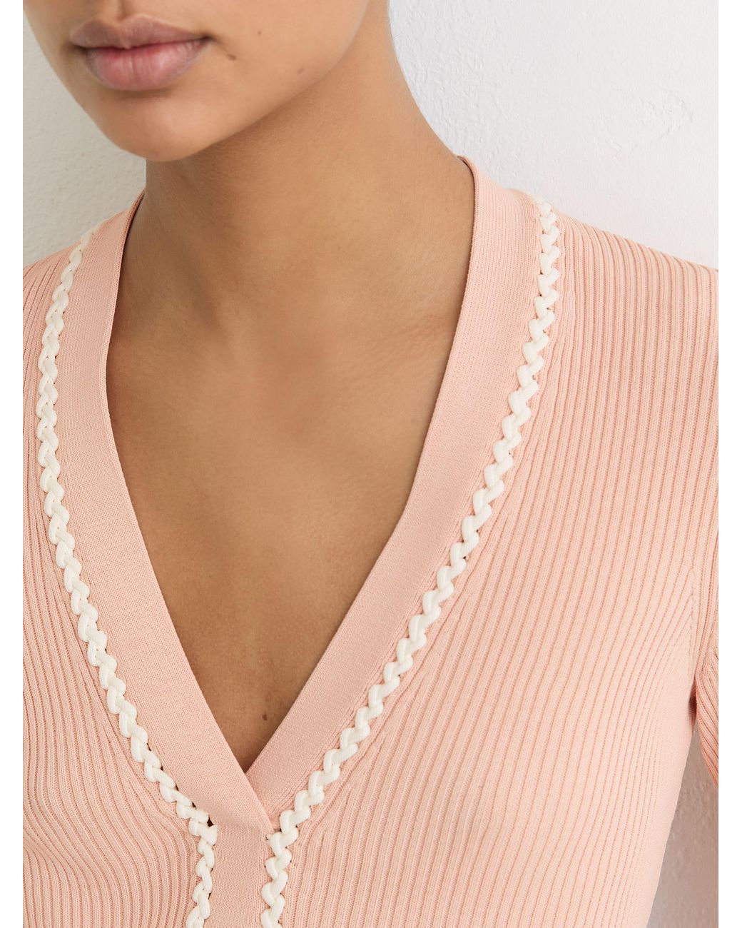 Reiss Blue Lauri - Pink/ivory Craft-stitch Rib-knit Top, L (us 12-14)