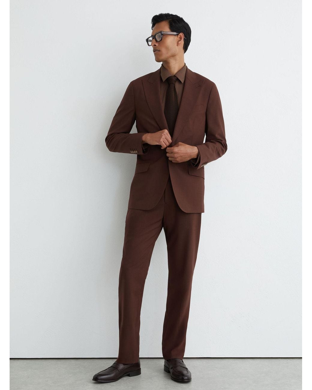 Reiss Pursue - Chocolate Brown Pinstripe Regular-fit Long-sleeve Shirt, L for men
