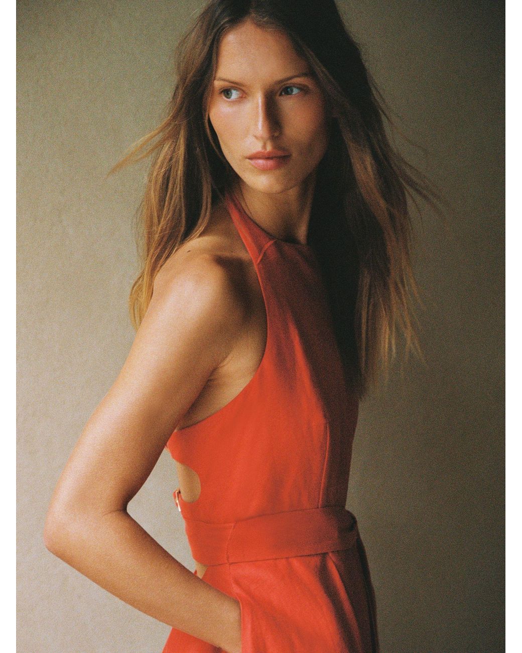 Reiss Orange Paules Coral Linen Open-Back Maxi Dress
