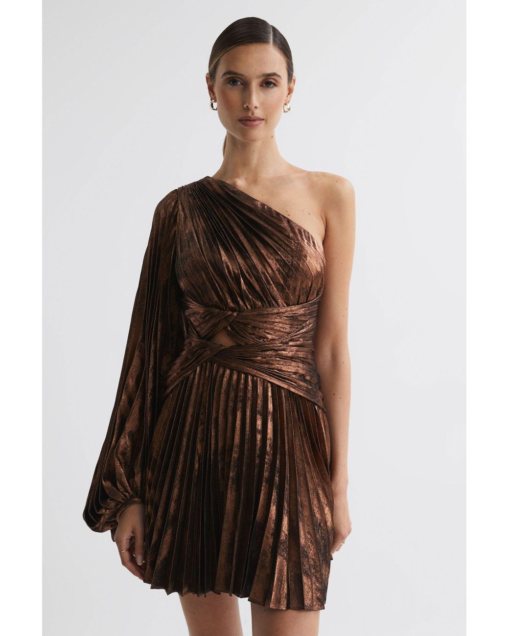 Acler Auroa - One-shoulder Pleated Metallic Mini Dress, Bronze in