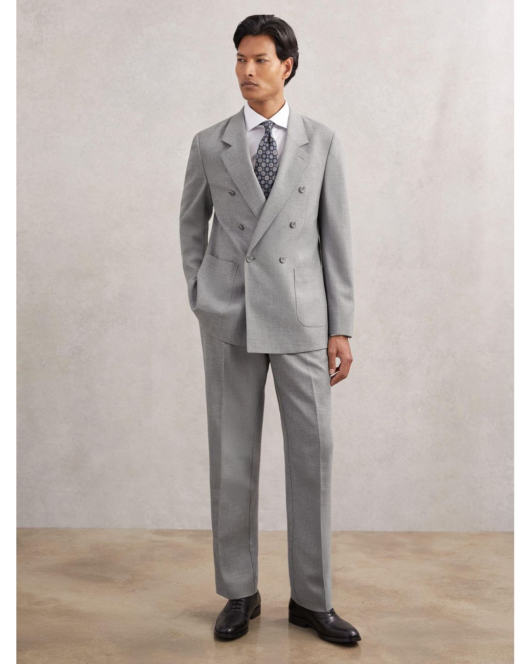 Reiss Gray Tailored-Fit Pleated Suit Trousers for men