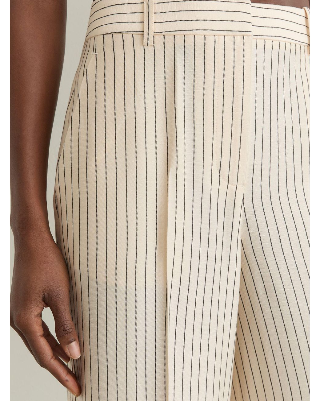 Reiss Natural Cream & Pinstripe Wide-Leg Trousers