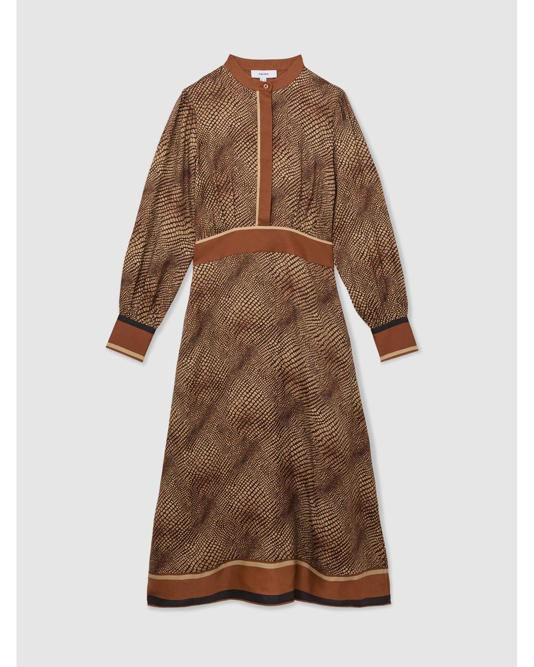 Reiss Natural Leia - Neutral Petite Animal-print Midi Shirt Dress, Us 0