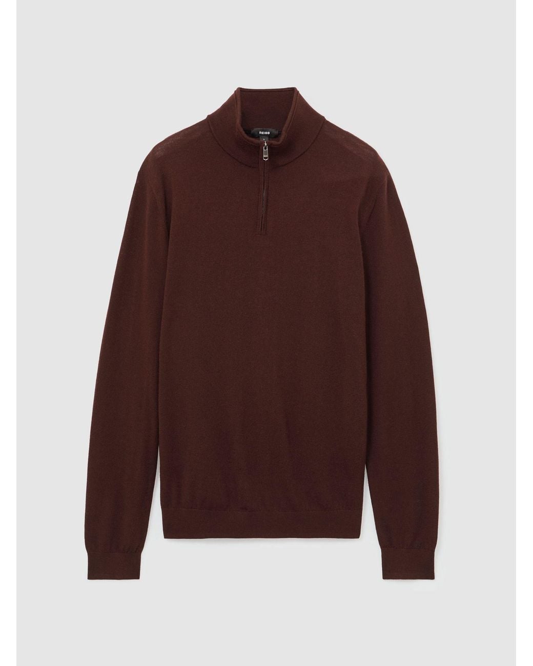 Reiss Brown Merino Wool Half-Zip Jumper for men