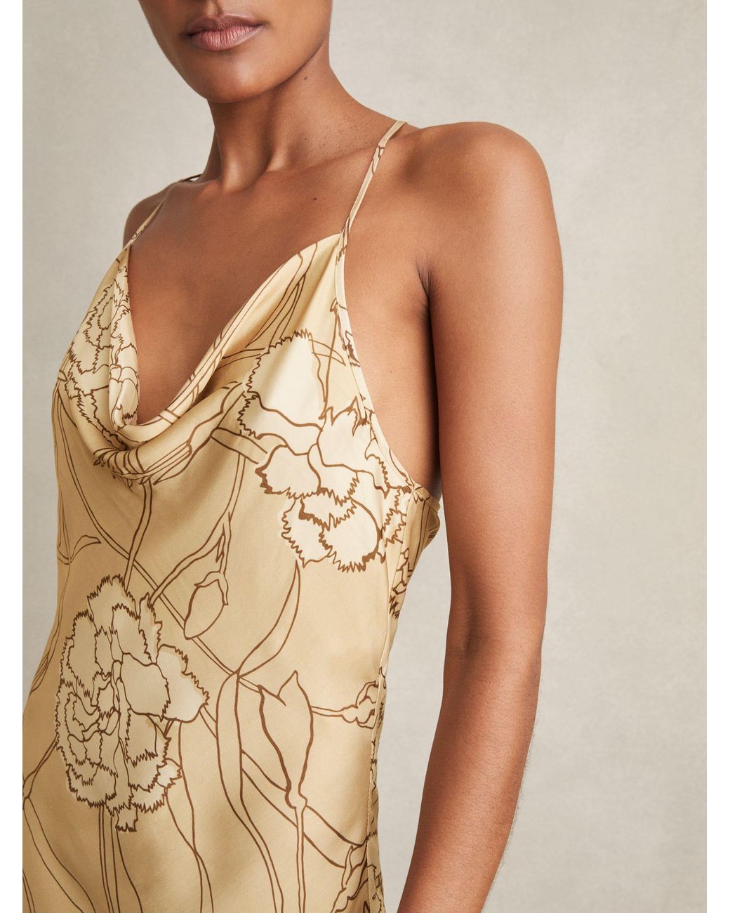 Reiss Natural Floral Print Slip Maxi Dress