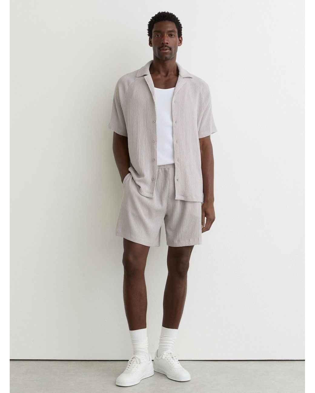 Reiss Natural Textured Drawstring Shorts for men